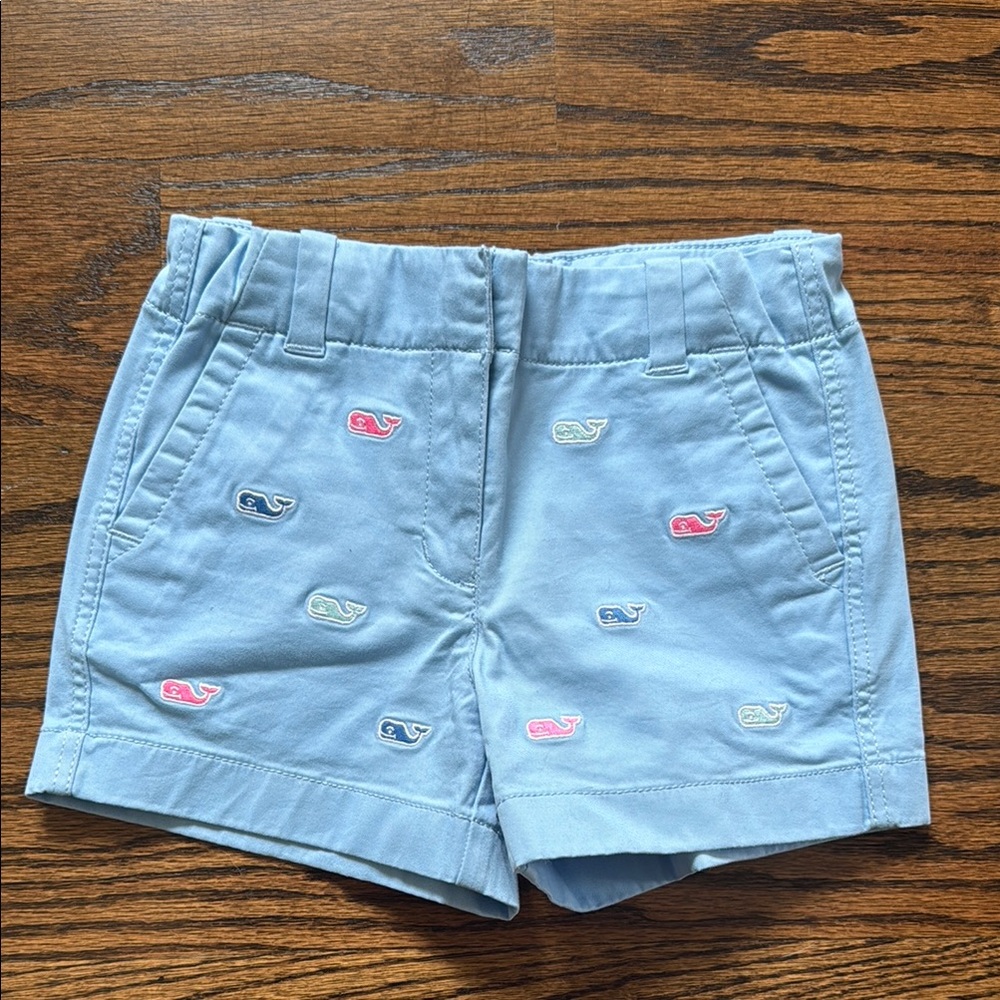 Vineyard Vines Light Blue Girls Shorts with Whale Embroidery